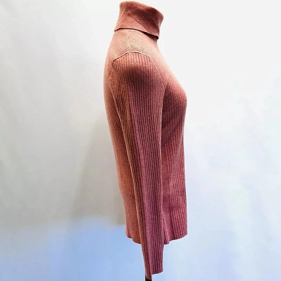 LOFT Women Short Long Pullover Turtleneck Ribbed Coral Sweater Size Medium - Picture 7 of 13